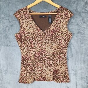 Womens Top Medium Brown Babydoll Y2K Mesh Boho Ruched Fitted Forest Fairy Goblin